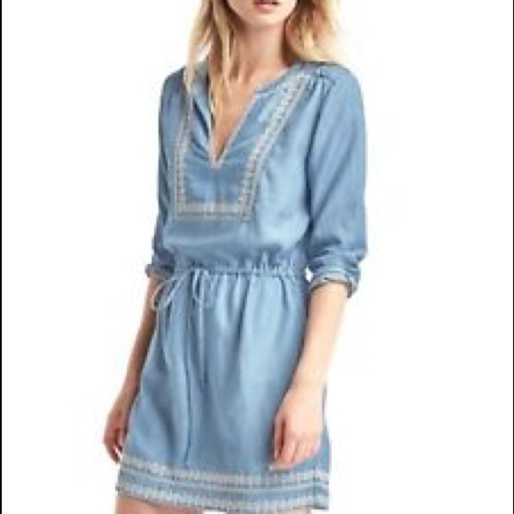 GAP Women’s Tencel Embroidery Cinch Waist Dress L